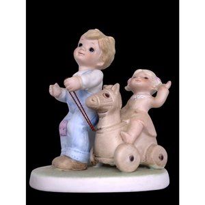 Homco #1450 Figurine-Boy Pulling Girl on Horse